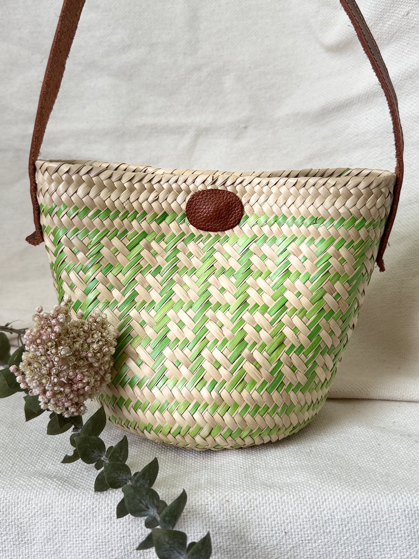 Mini Palm Crossbody Handbag - Lime Green Squares