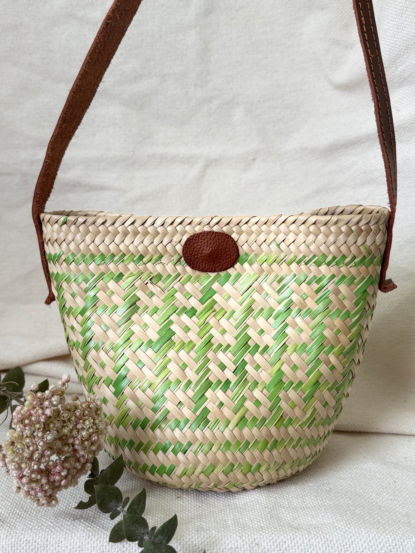 Mini Palm Crossbody Handbag - Lime Green Squares