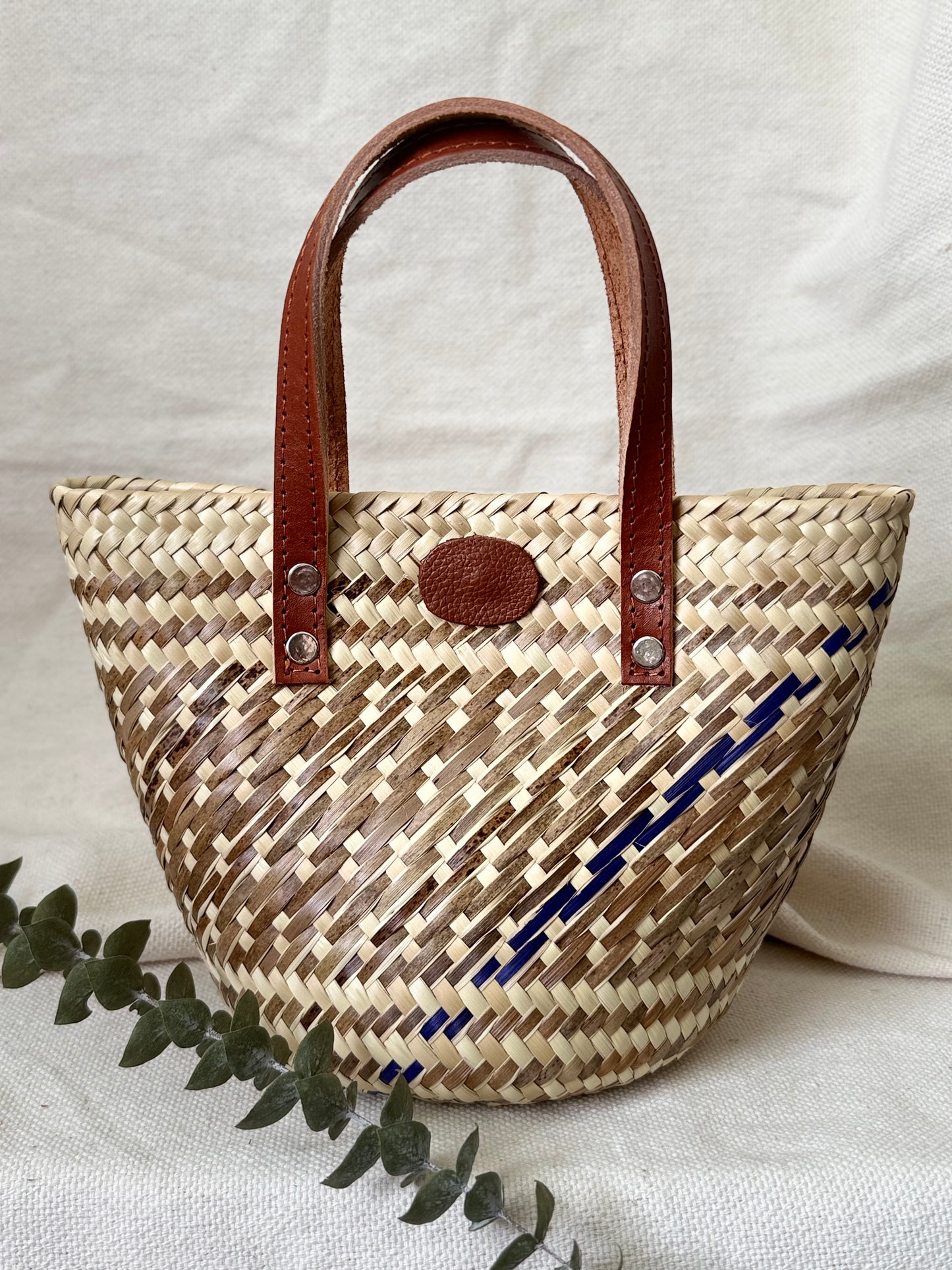 Mini Palm Handbag - Brown with Blue Line