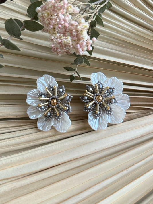 Beaded Grey Studs w/White