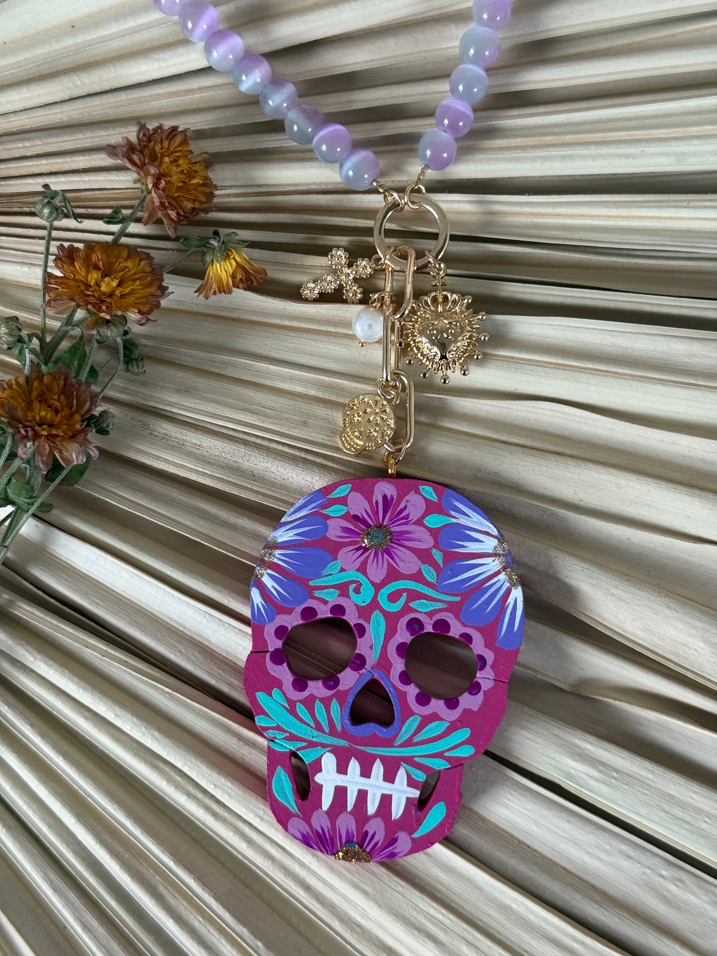 Beaded/Hand-painted Wooden Catrina Necklace