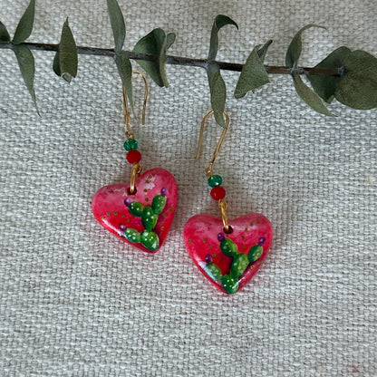 Red/Cactus Heart Shaped Earrings