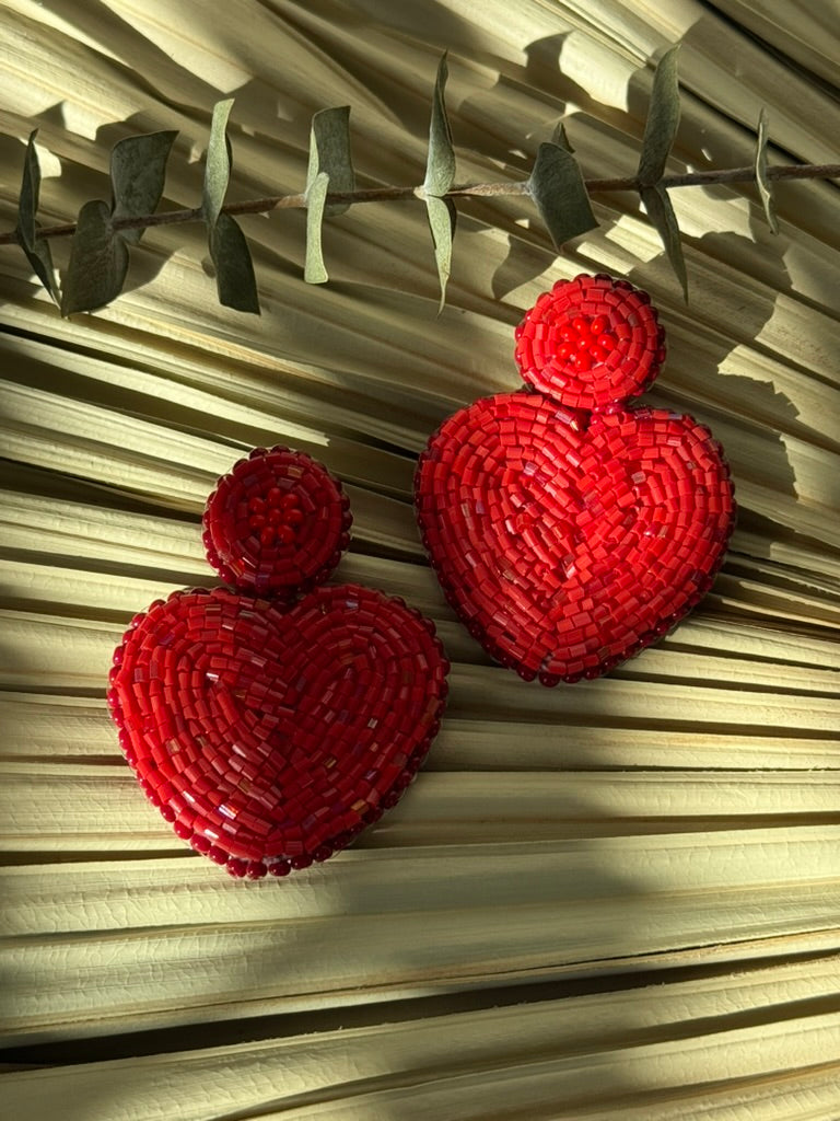Red Beaded Heart Earrings