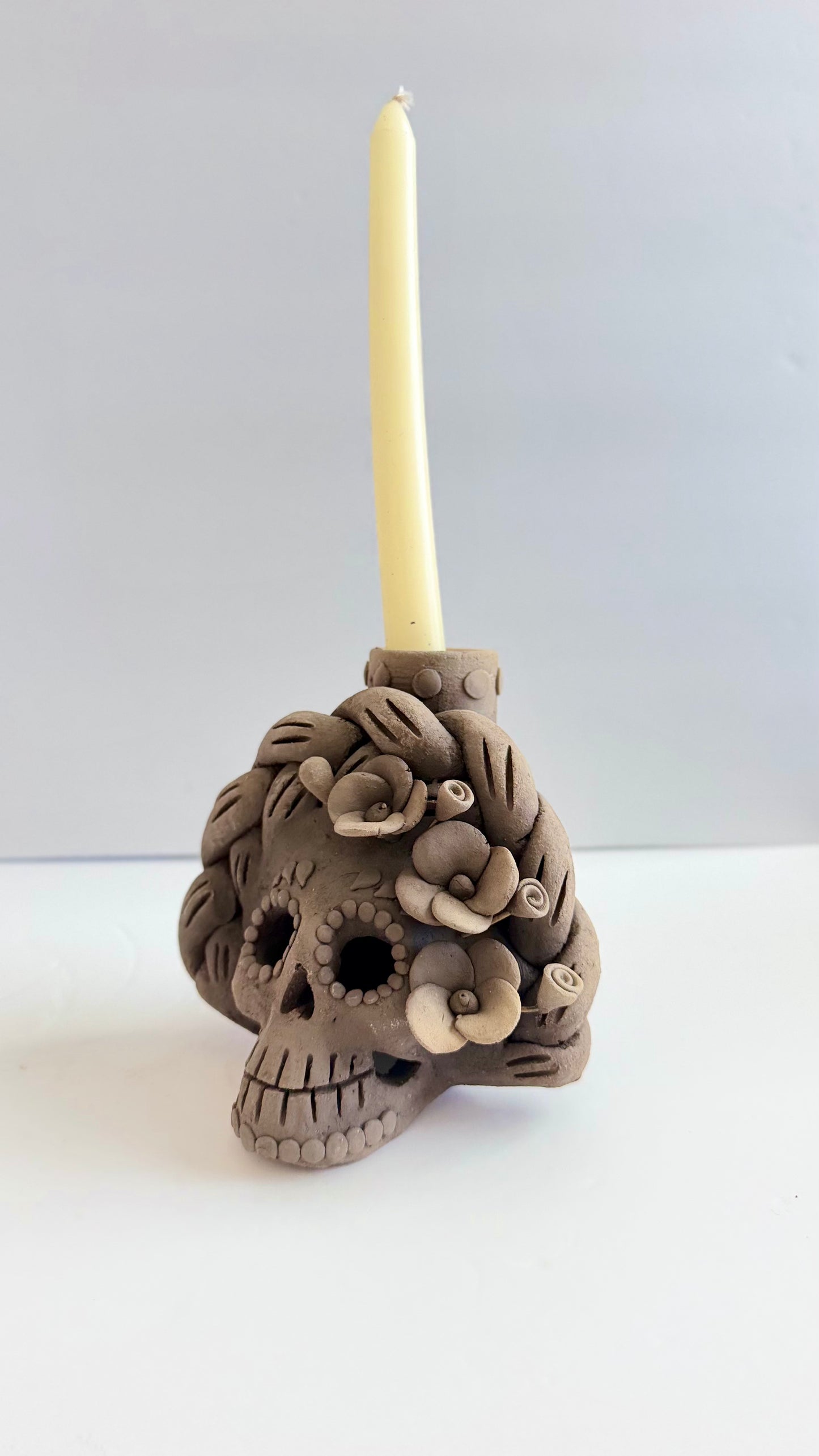 Dia De Muertos Skull/Single Candleholder 3 Flowers