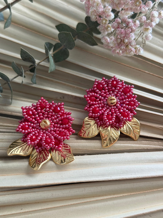 Beaded Red Studs w/Gold