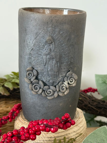 Virgen De Guadalupe Smoked Clay Tall Cup - 3D
