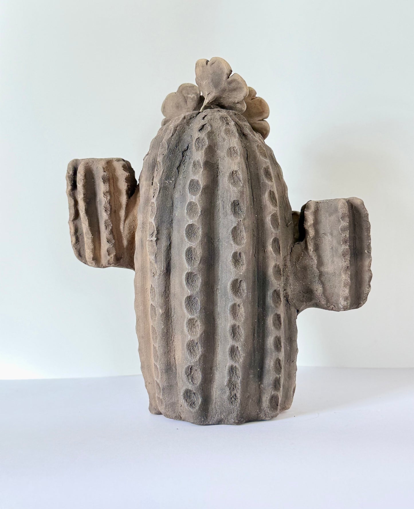 Smoked Clay Cactus Candle Holder