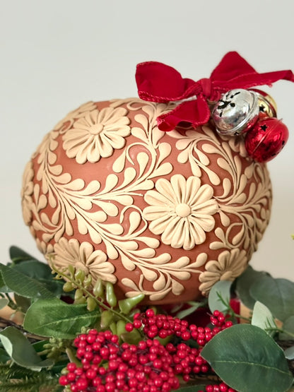 Allover Flower Design Intricate Clay Vase - No Neck