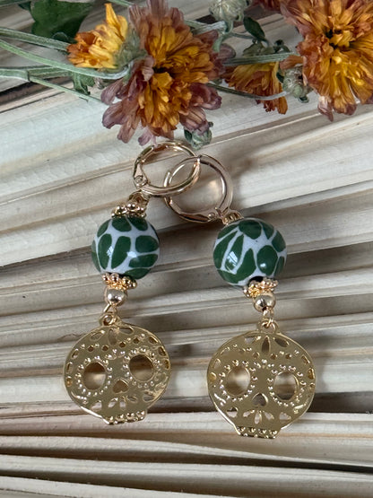 Talavera Catrina Earrings - Olive Green