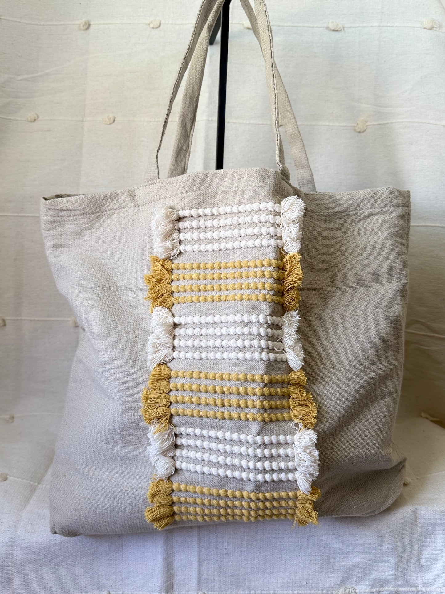 Large Textile Tote Bag - Yellow/White