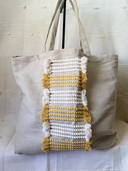 Large Textile Tote Bag - Yellow/White