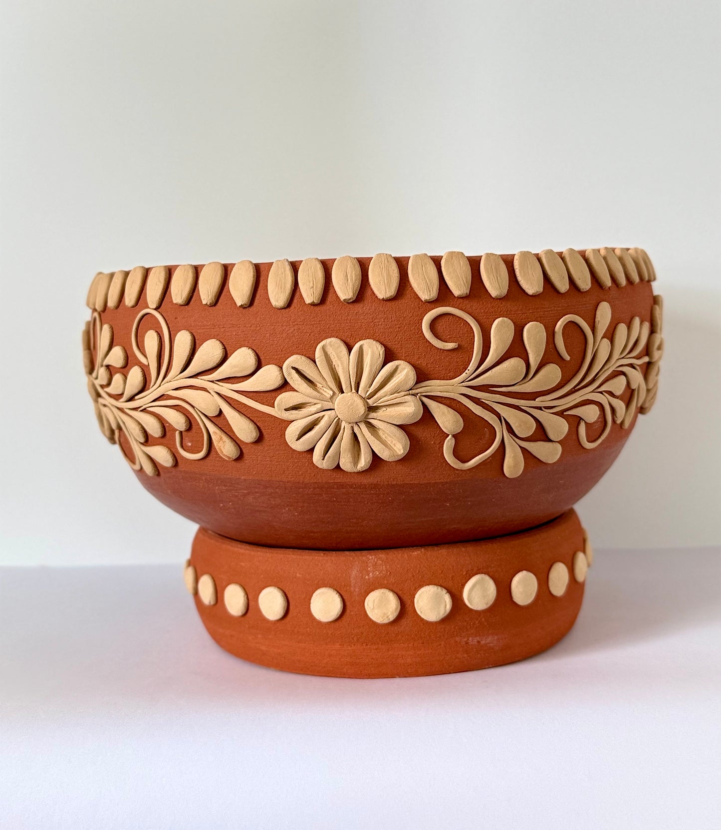 Intricately Designed Floral Vessel with Separate Base