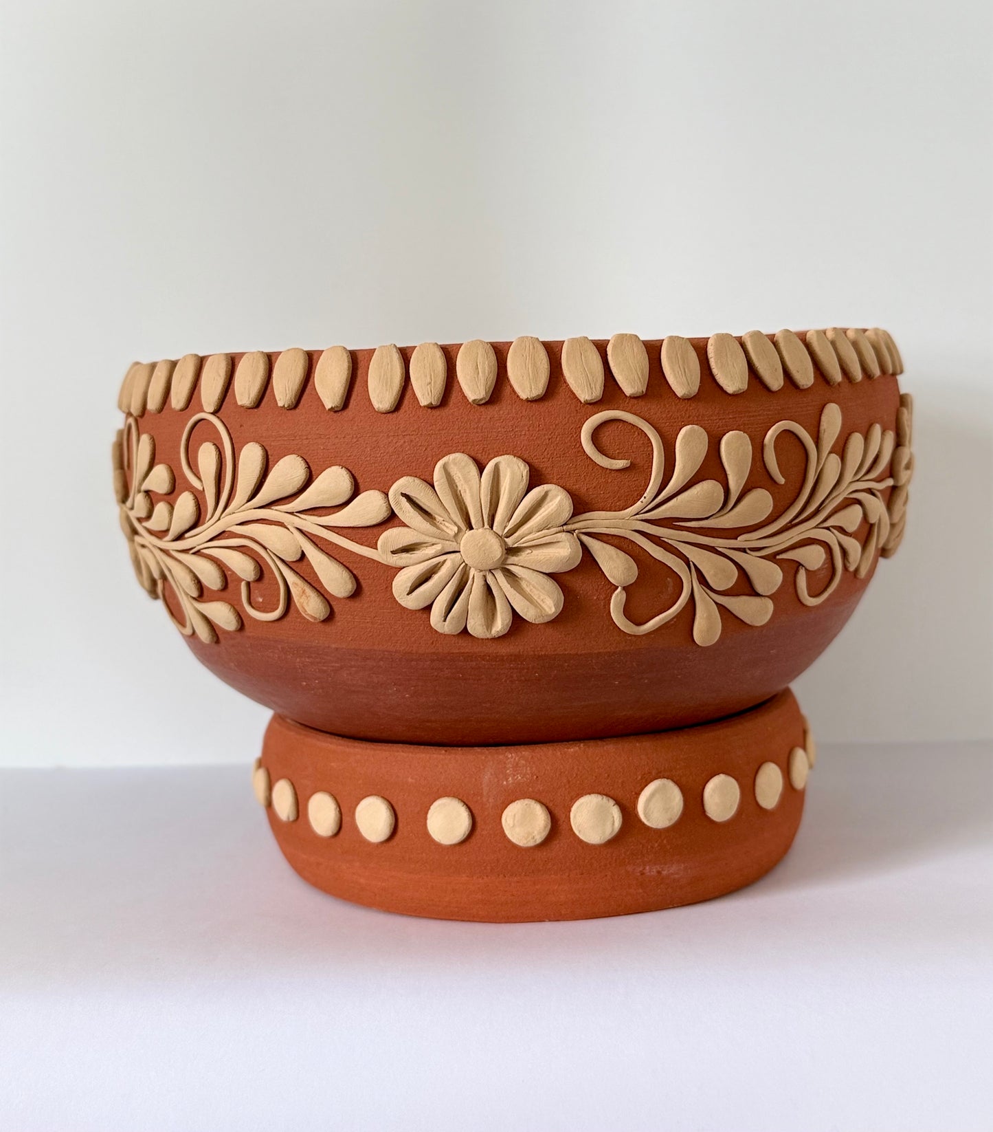Intricately Designed Floral Vessel with Separate Base