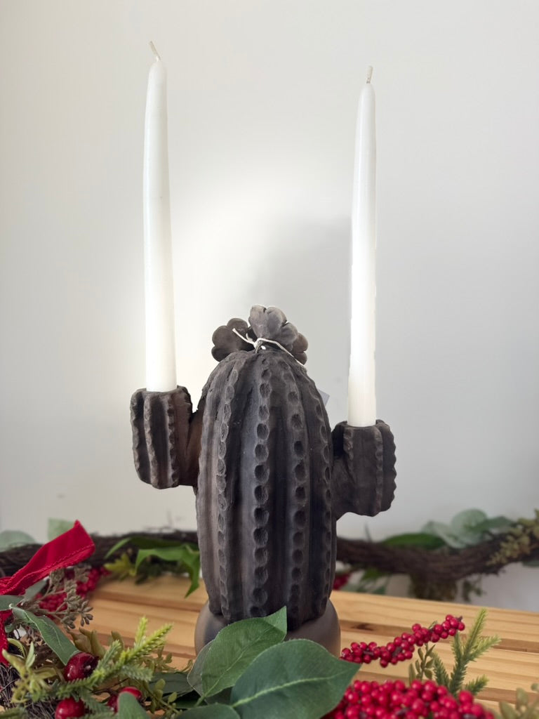 Smoked Clay Cactus Candle Holder