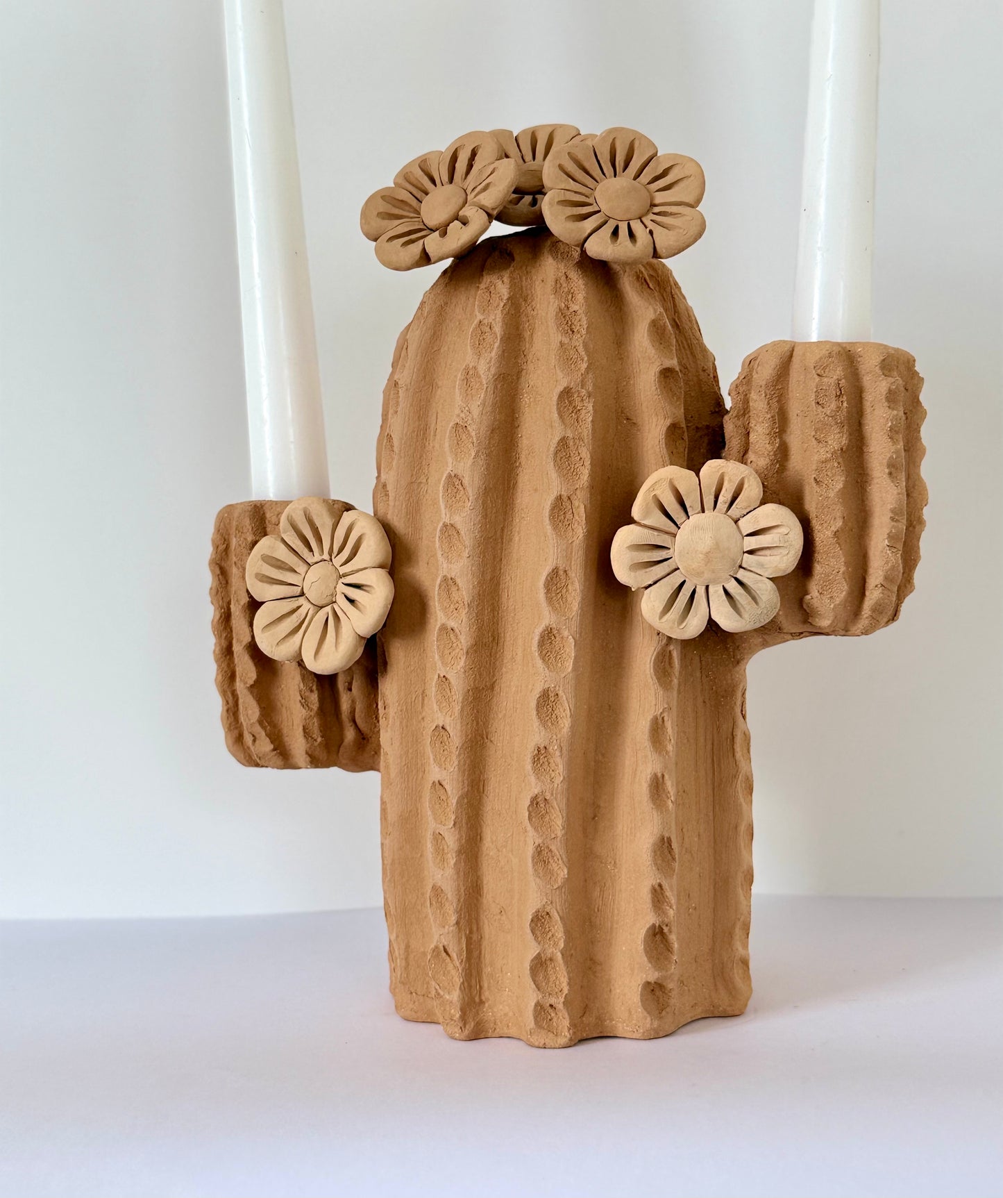 Natural Clay Cactus Candle Holder
