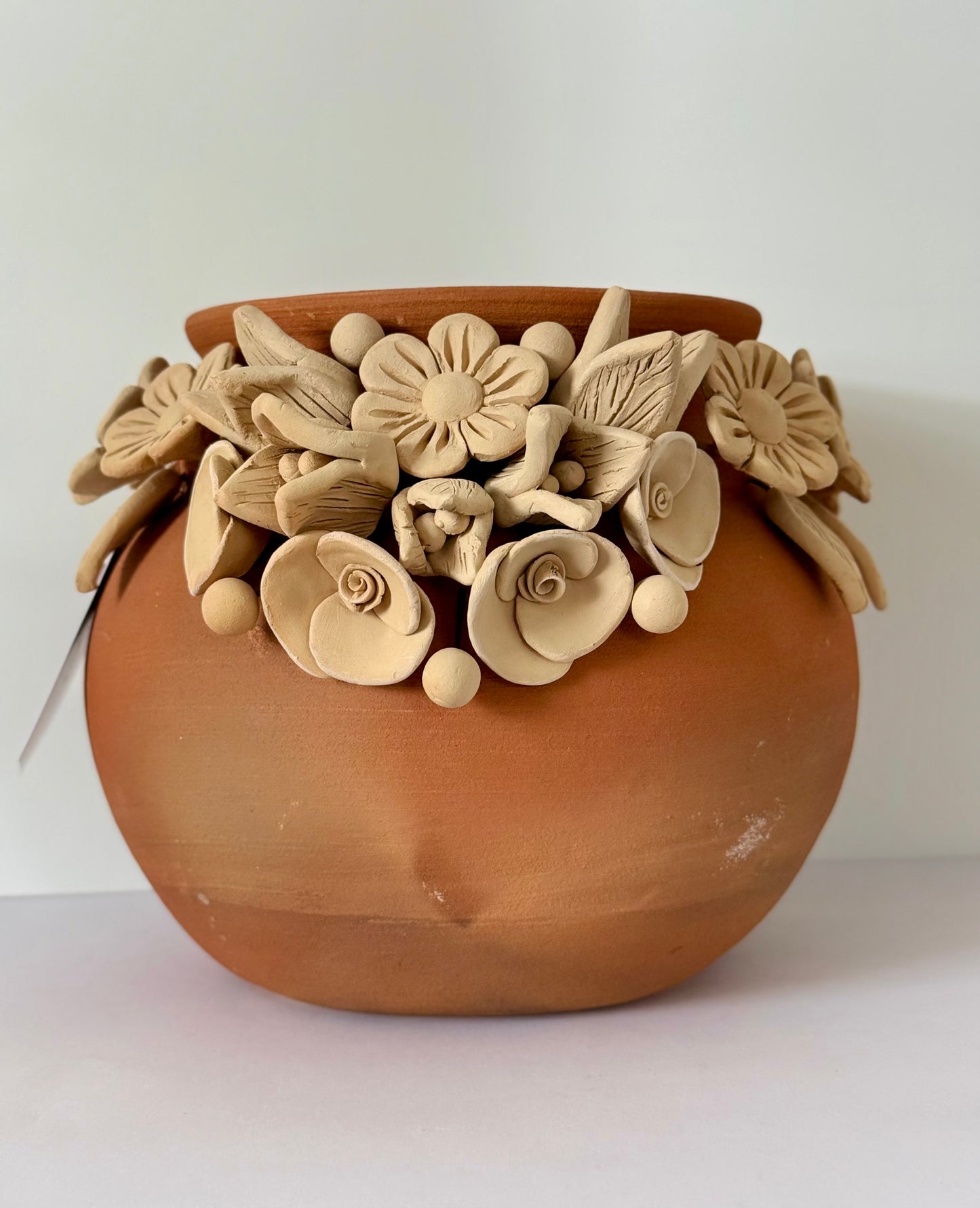 Intricate Clay Vase - 3D Flower Neck