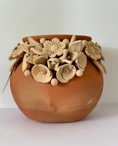 Intricate Clay Vase - 3D Flower Neck