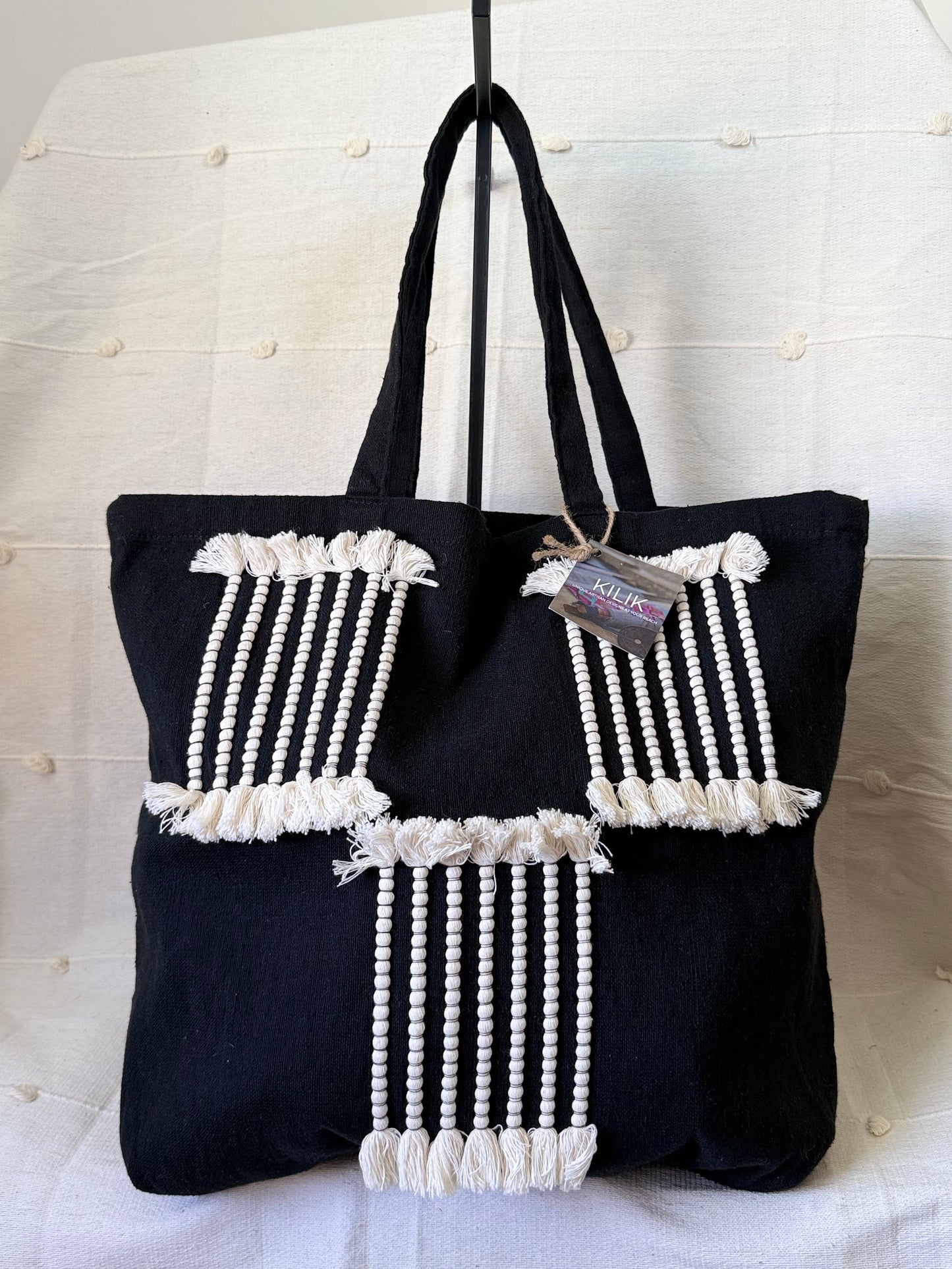 Large Textile Tote Bag - Black/White