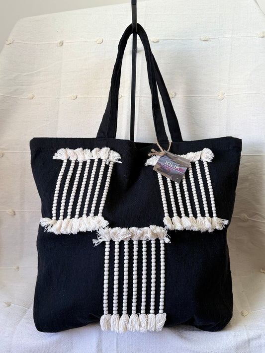 Large Textile Tote Bag - Black/White