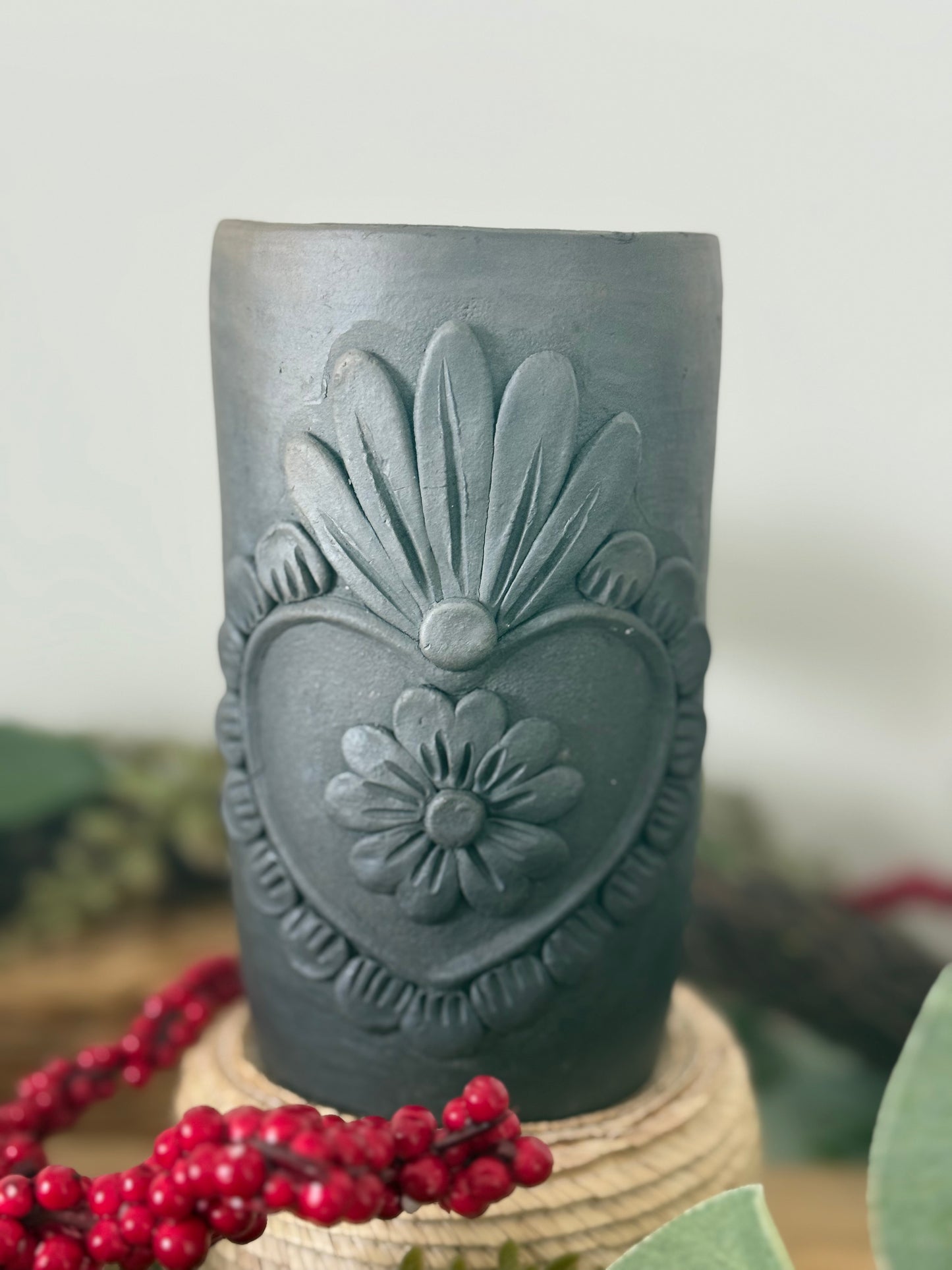 Sacred Heart Smoked Clay Tall Cup - 3D