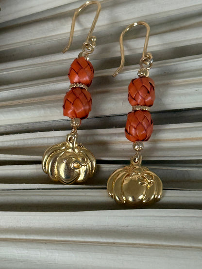 Palm & Dia De Muertos Charm Earrings - Orange