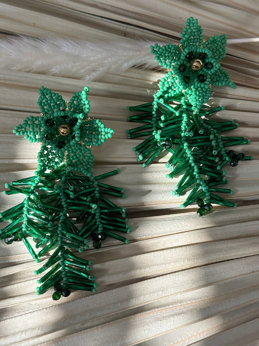 Green Beaded Star Earrings