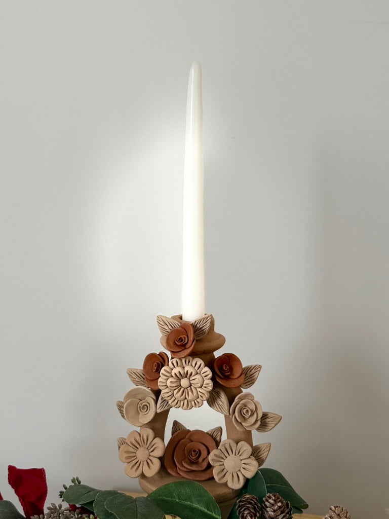 Handmade Clay Candleholder - 3D Flowers