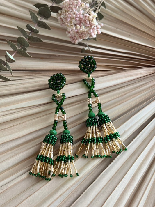 Beaded Earrings - Green/Gold