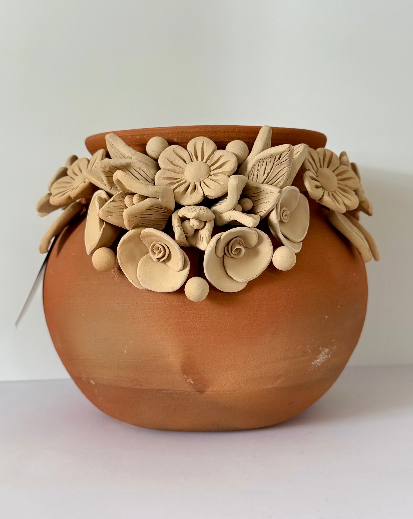 Intricate Clay Vase - 3D Flower Neck