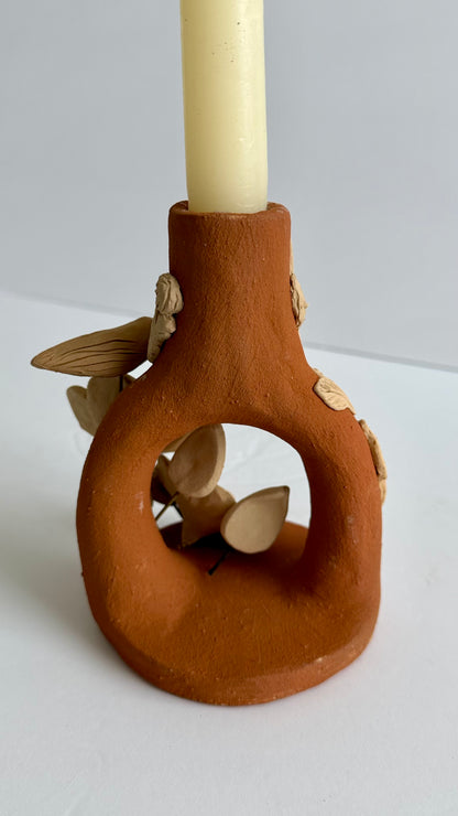 Handmade Clay Floral/Cactus Candleholder - Two Tone