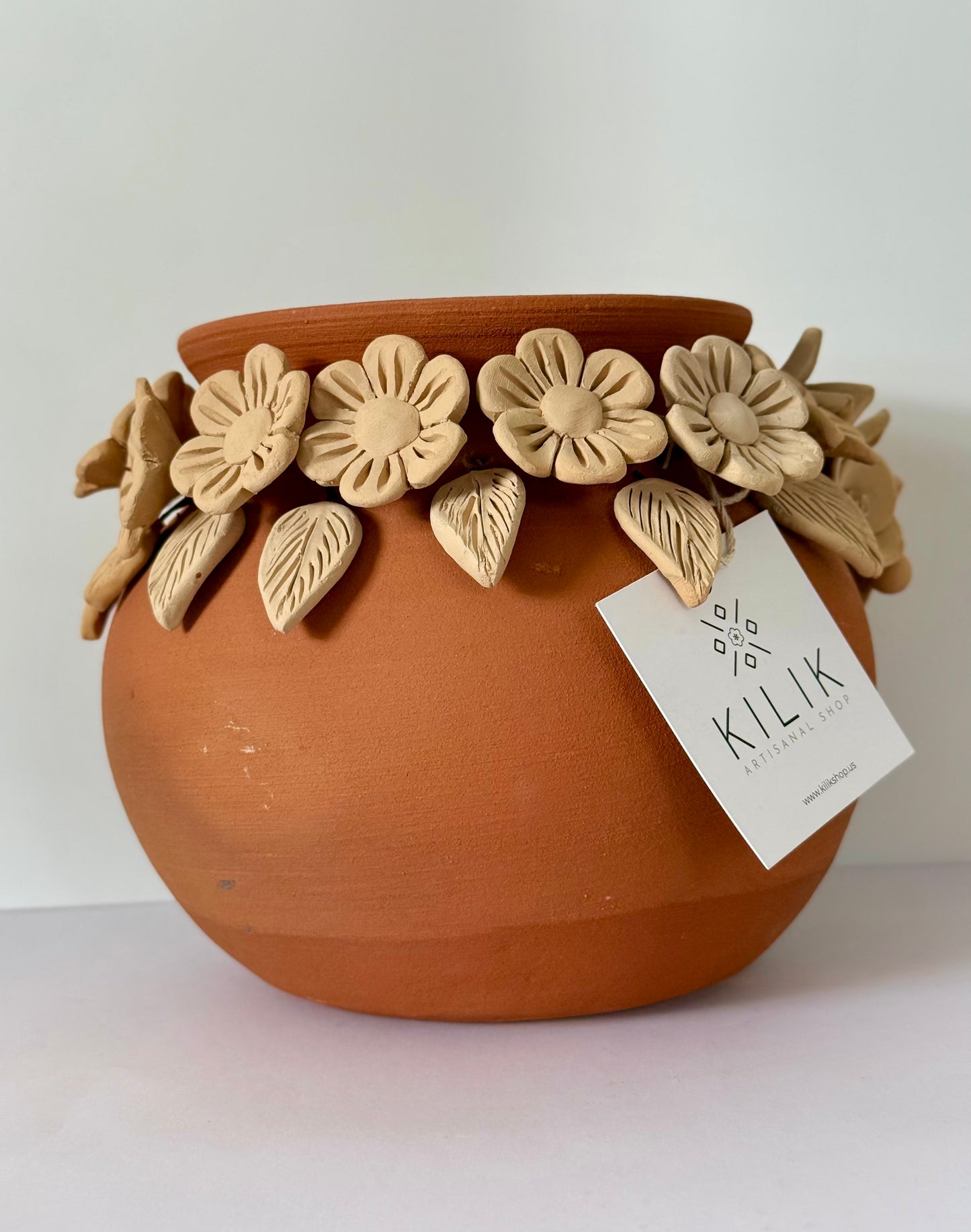 Intricate Clay Vase - 3D Flower Neck