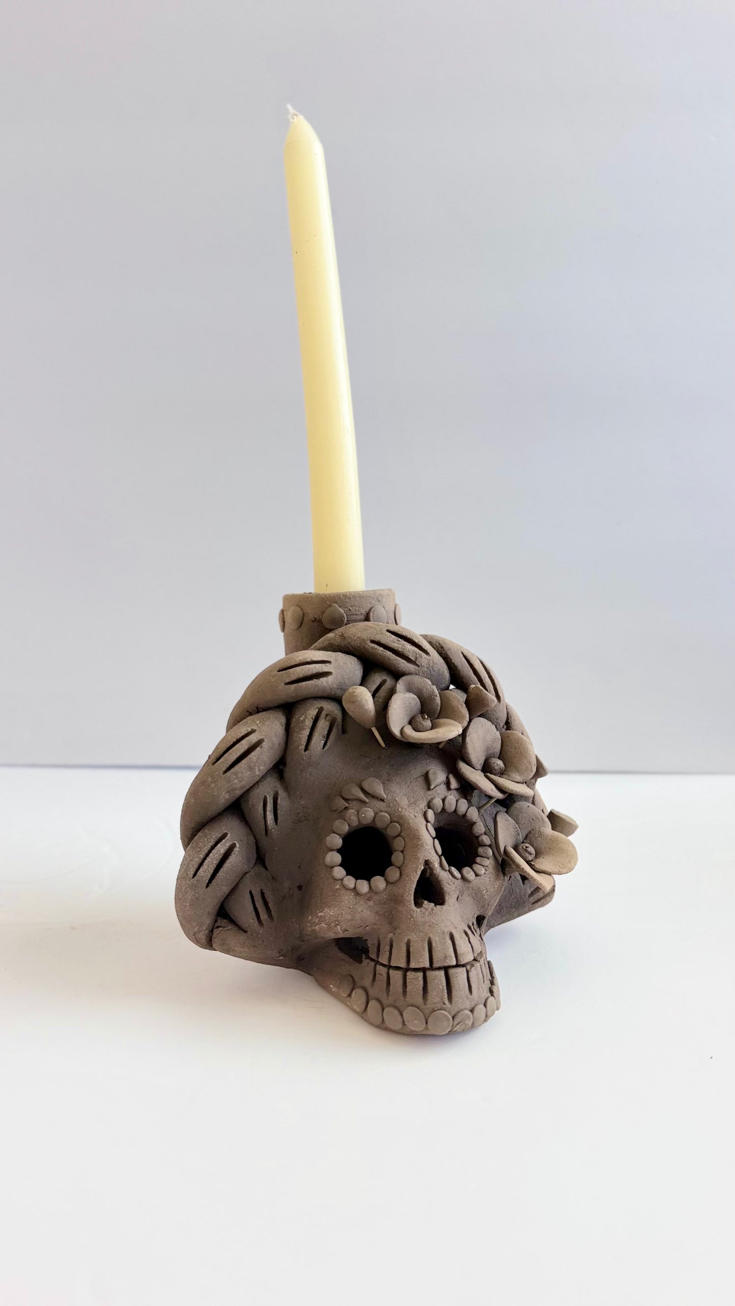 Dia De Muertos Skull/Single Candleholder 3 Flowers