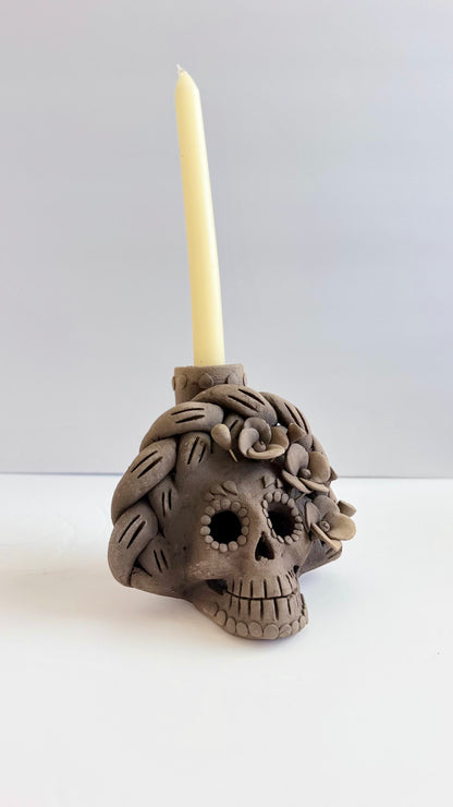 Dia De Muertos Skull/Single Candleholder 3 Flowers