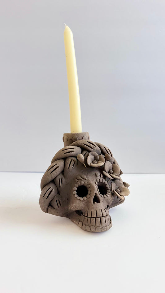 Dia De Muertos Skull/Single Candleholder 3 Flowers