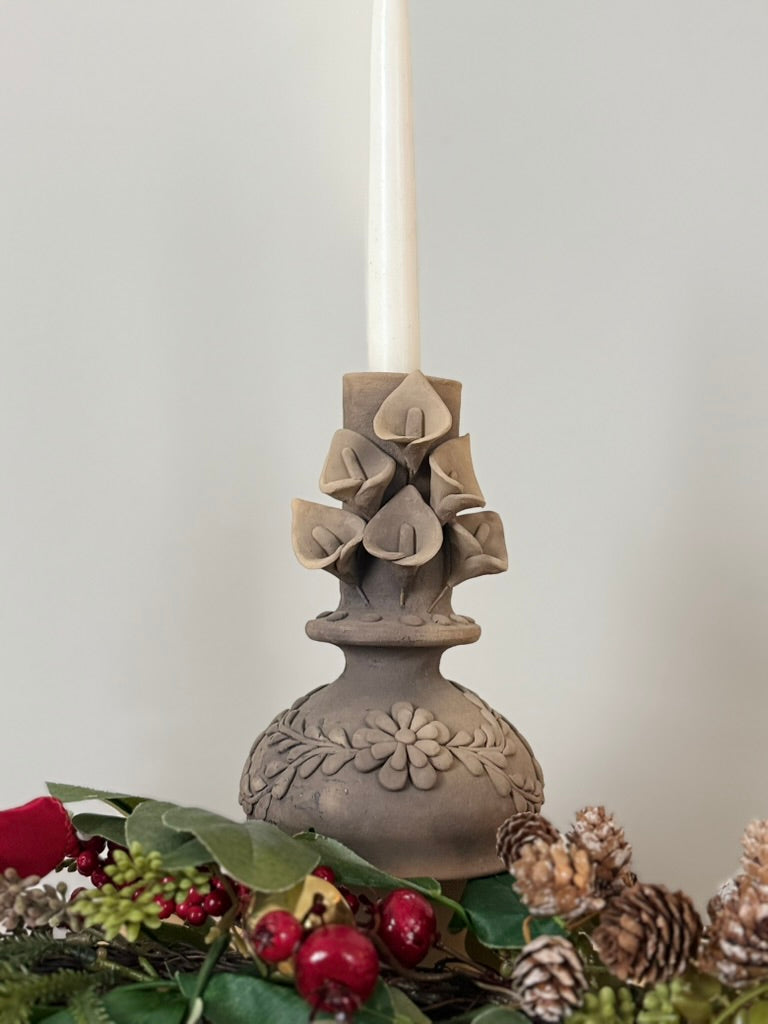 Smoked Clay Candleholder - Alcatraz 3D Flowers