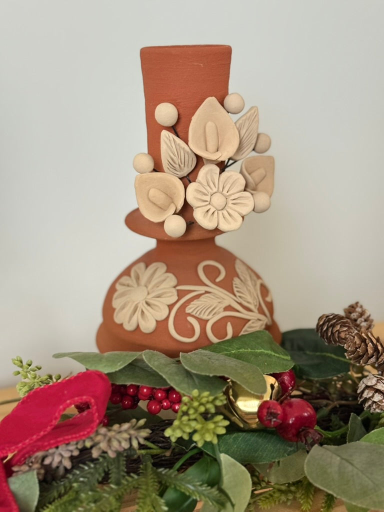 Red Clay Candleholder - Alcatraz 3D Flowers