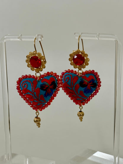 Red/Blue Embroidered Filigrana Earrings