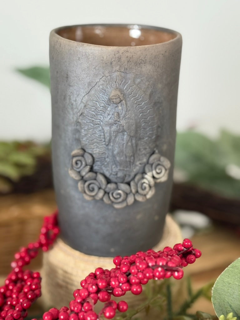 Virgen De Guadalupe Smoked Clay Tall Cup - 3D