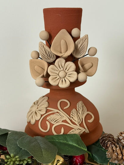 Red Clay Candleholder - Alcatraz 3D Flowers