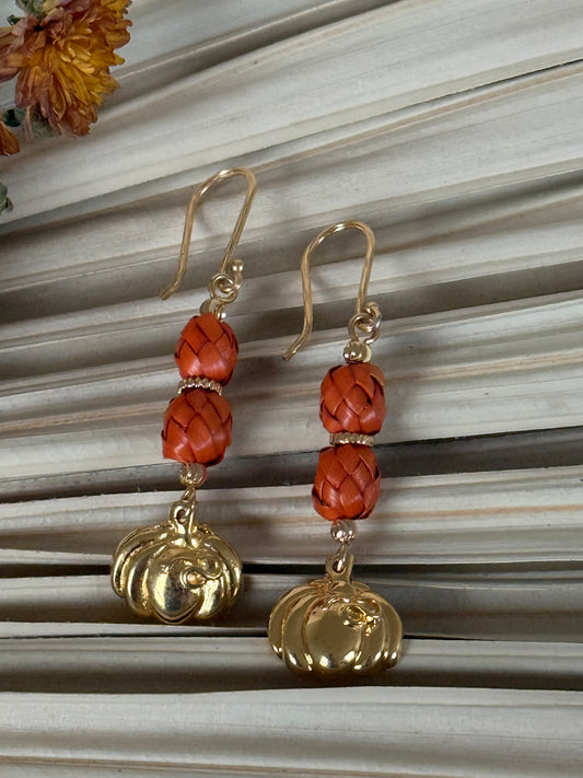 Palm & Dia De Muertos Charm Earrings - Orange