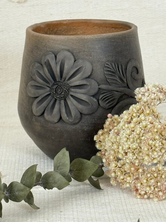 Embroidered Smoked Clay Floral Cup