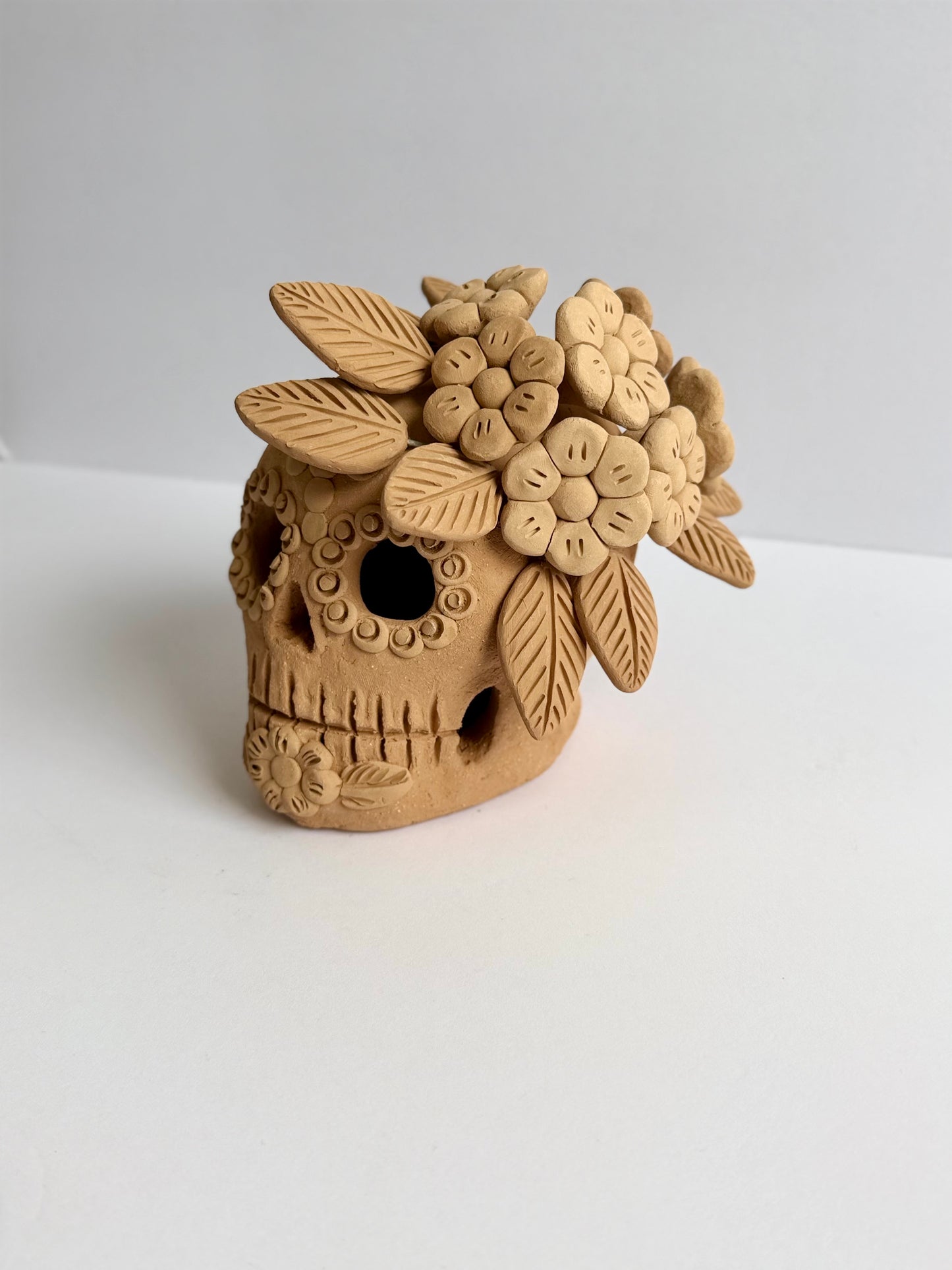 Embroidered Dia De Muertos Skull - Natural