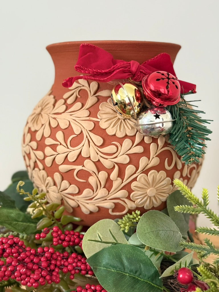 Intricate Clay Vase - All Flower Design