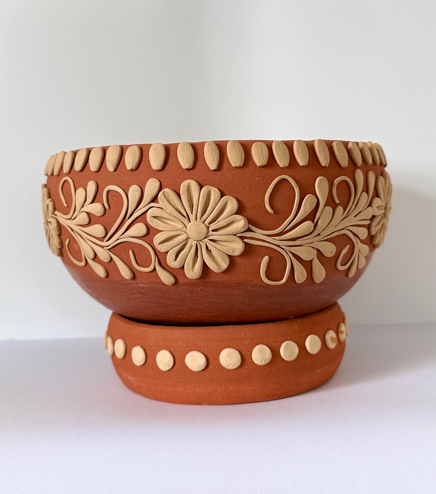 Intricately Designed Floral Vessel with Separate Base