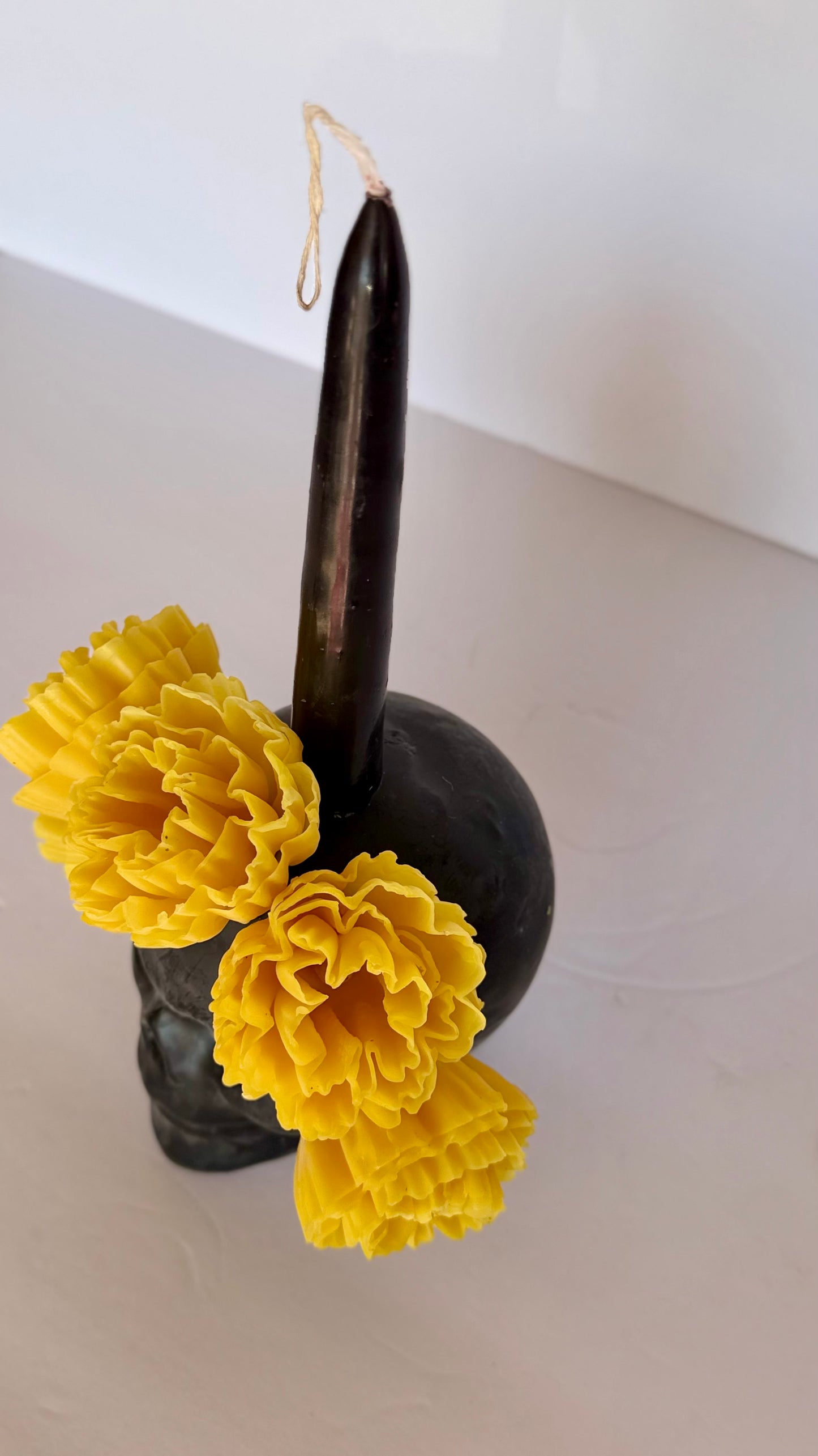 Handmade Beeswax Calavera Candle - Cempasuchil Yellow/Black