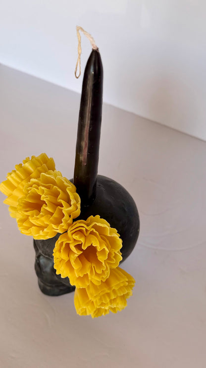 Handmade Beeswax Calavera Candle - Cempasuchil Yellow/Black