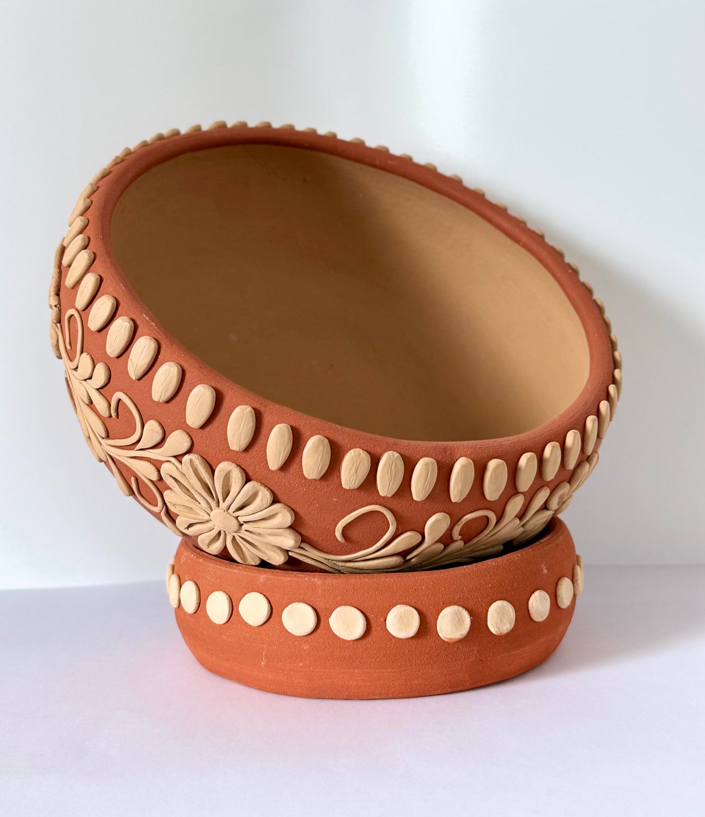 Intricately Designed Floral Vessel with Separate Base