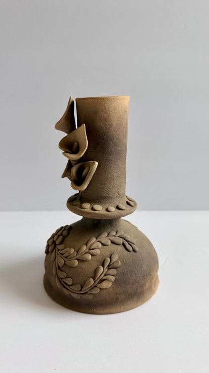 Smoked Clay Candleholder - Alcatraz 3D Flowers