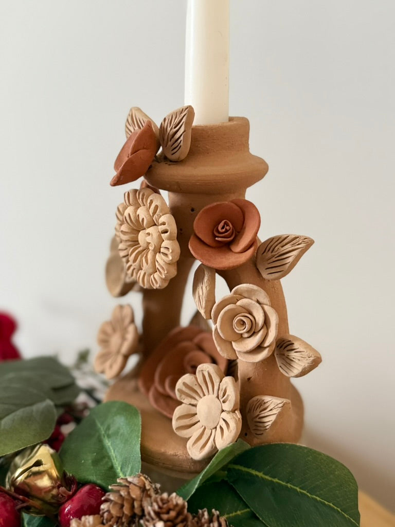 Handmade Clay Candleholder - 3D Flowers