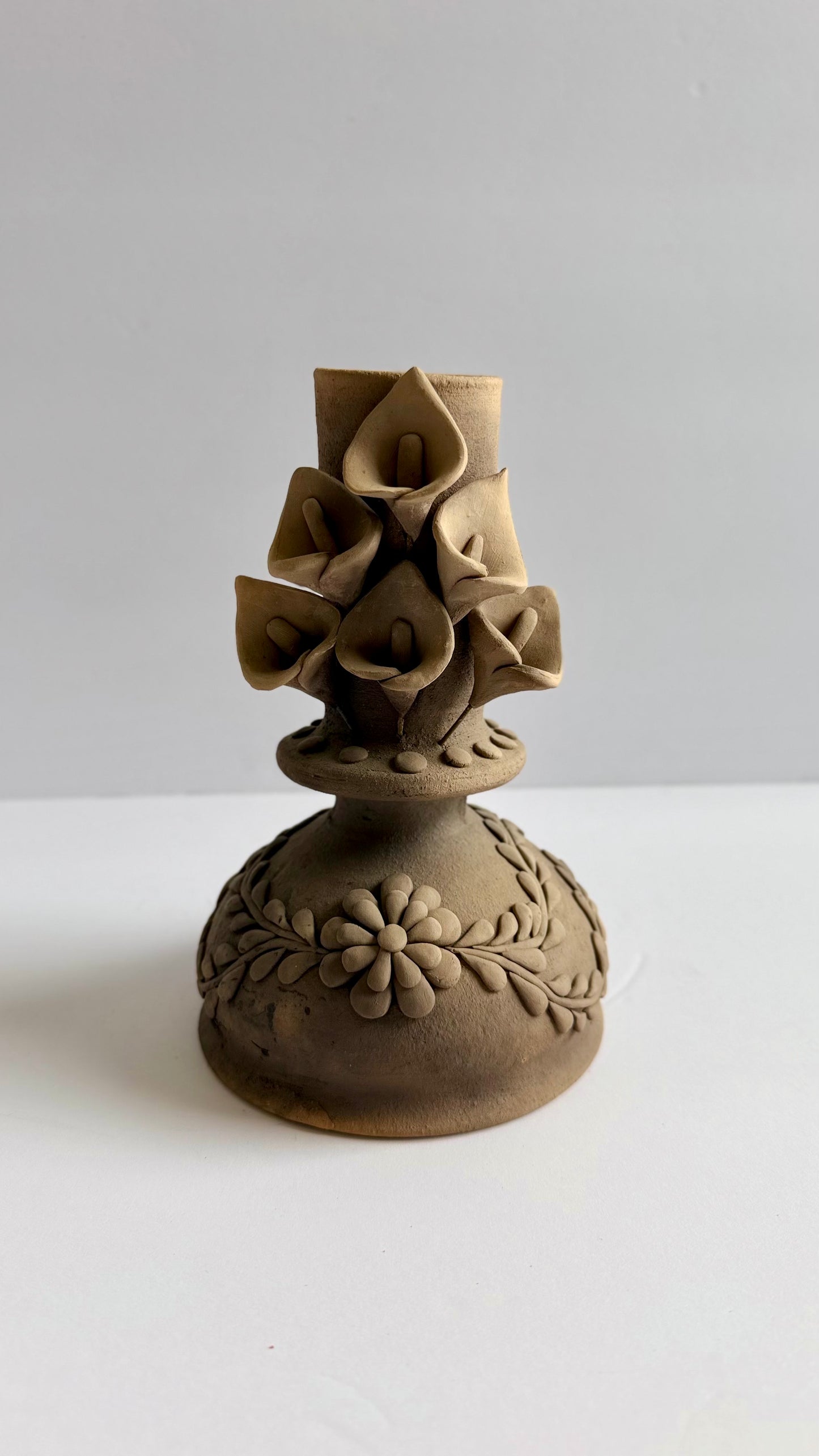 Smoked Clay Candleholder - Alcatraz 3D Flowers